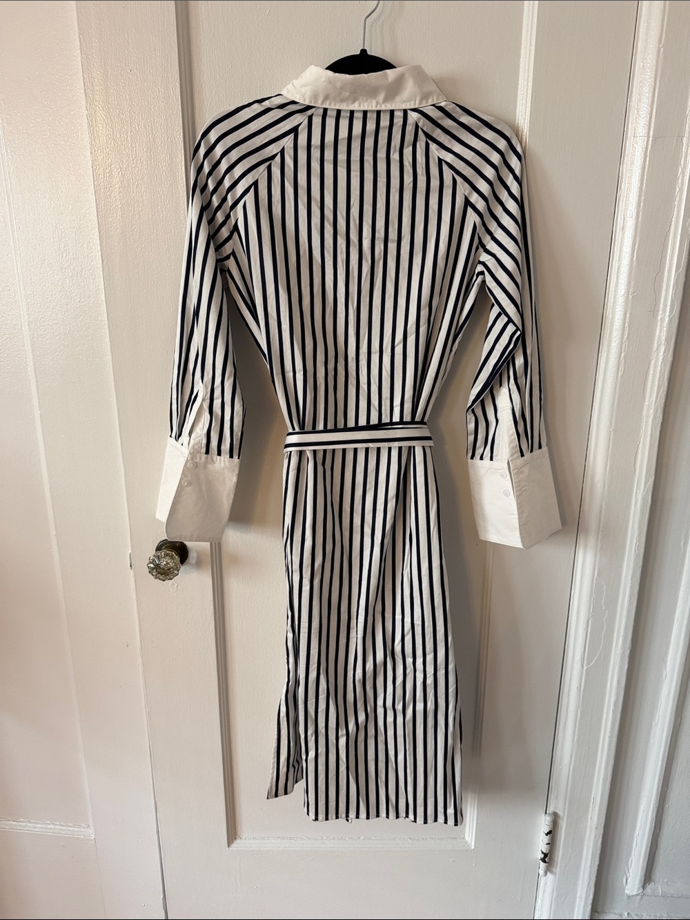 Striped Tie-Waist Shirt Robe - White & Black - Picture 5 of 11